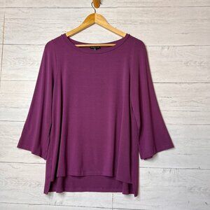 Eileen Fisher Top Womens SZ S/P Plum Long Sleeve Jersey High Low Hem Slit Sleeve
